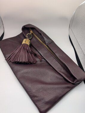 India Hicks Carmen Women's Clutch Leather Brown Tassel Top-Zip Purse Bag